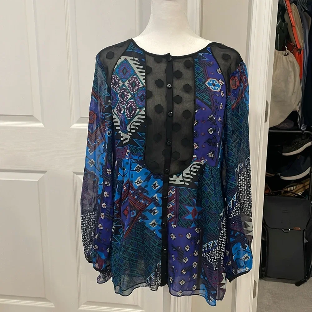 Nanette Lepore Sheer Patterned Blouse - Picture 1 of 10